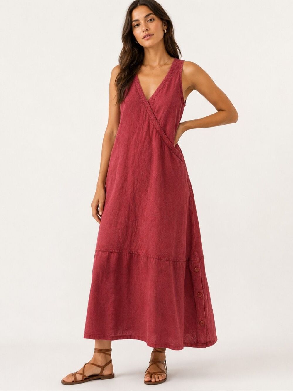 FLAX Jeanne Engelhart Red 100% Linen Lagenlook Dress Petite